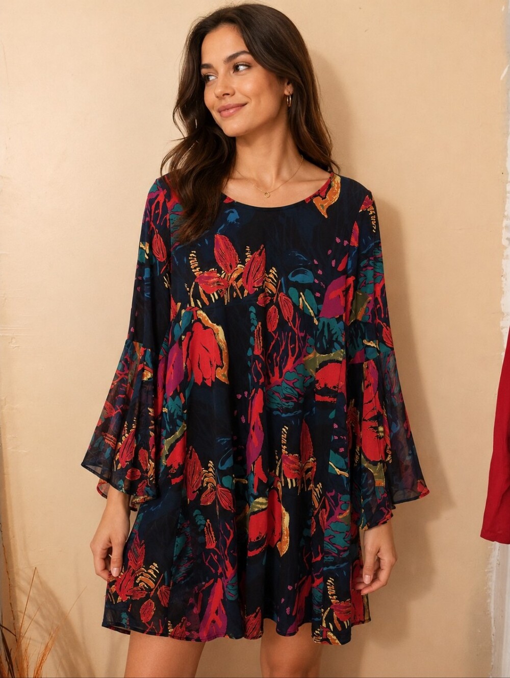 Prelude Women's Vtg Floral Tropical Boho Dress Size Large With Flutter Sleeves
